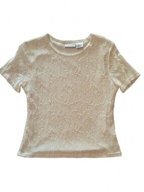 Worthington Y2K Cream Textured Short Sleeve Top L